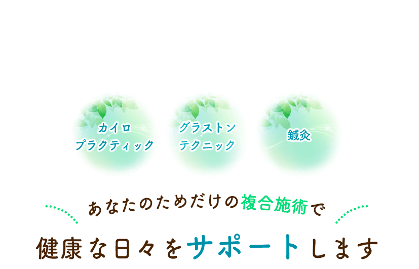 カイロプラクティック・グラストンテクニック・鍼灸 あなたのためだけの複合施術で健康な日々をサポートします